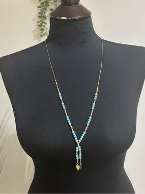 Turquoise Beaded Lariat Necklace - Women's Jewelry